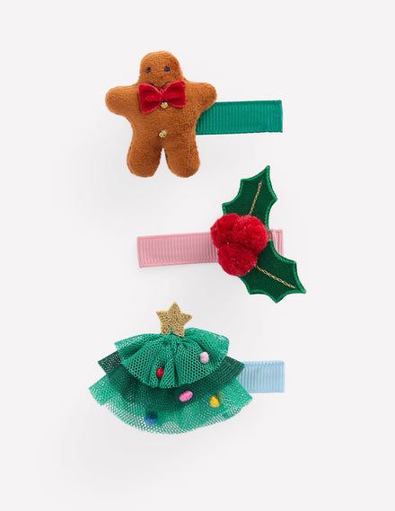 3-pack Hair Clips-Festive