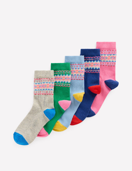 5-pack Fair Isle Socks-Multi Fair Isle