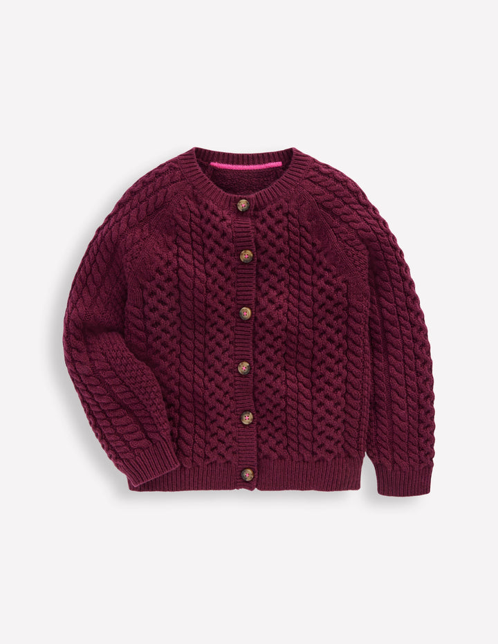 Cable Cardigan-Plum