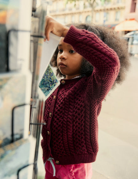 Cable Cardigan-Plum