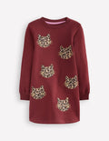 Ida Sweatshirt Appliqué Dress-Chestnut Cat Faces