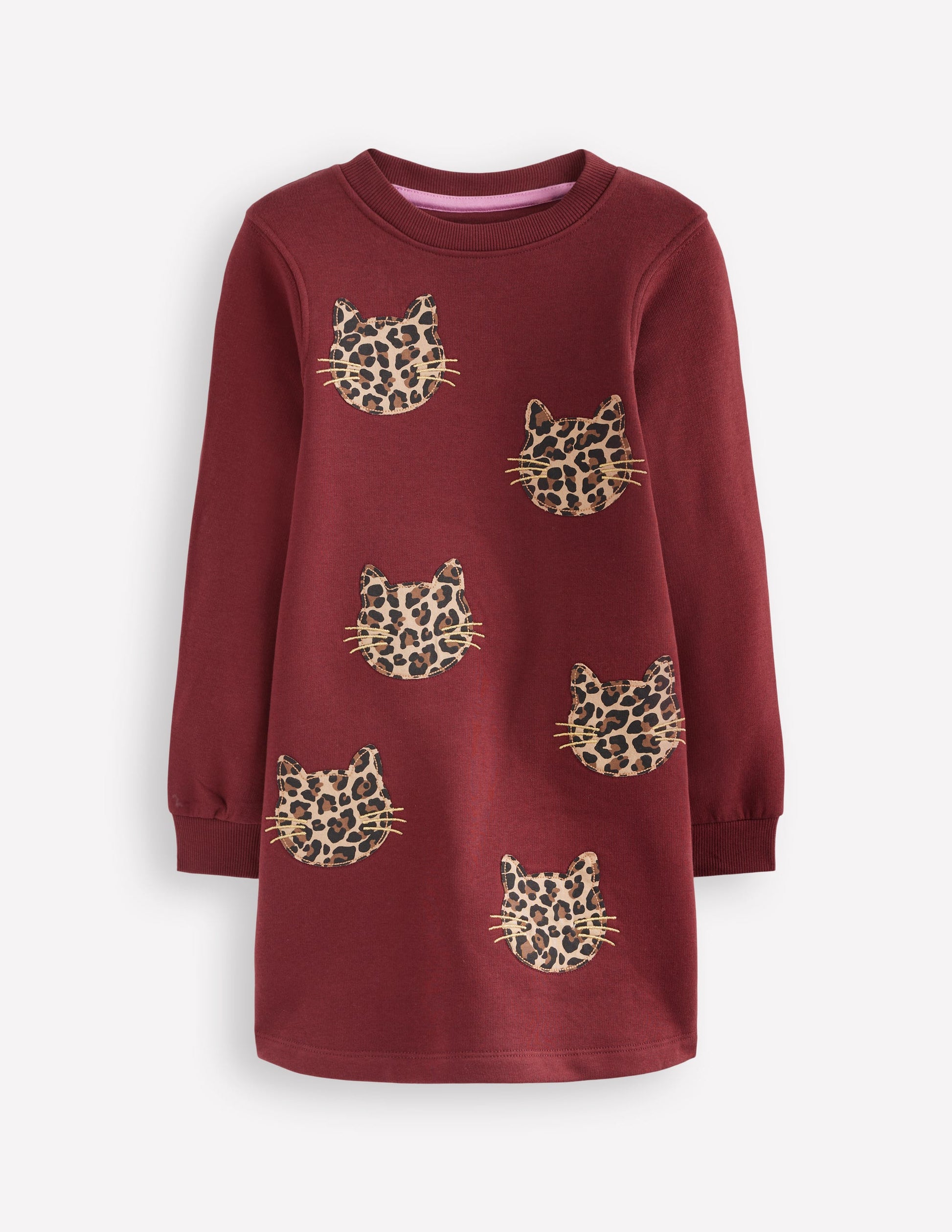 Ida Sweatshirt Appliqué Dress-Chestnut Cat Faces-1