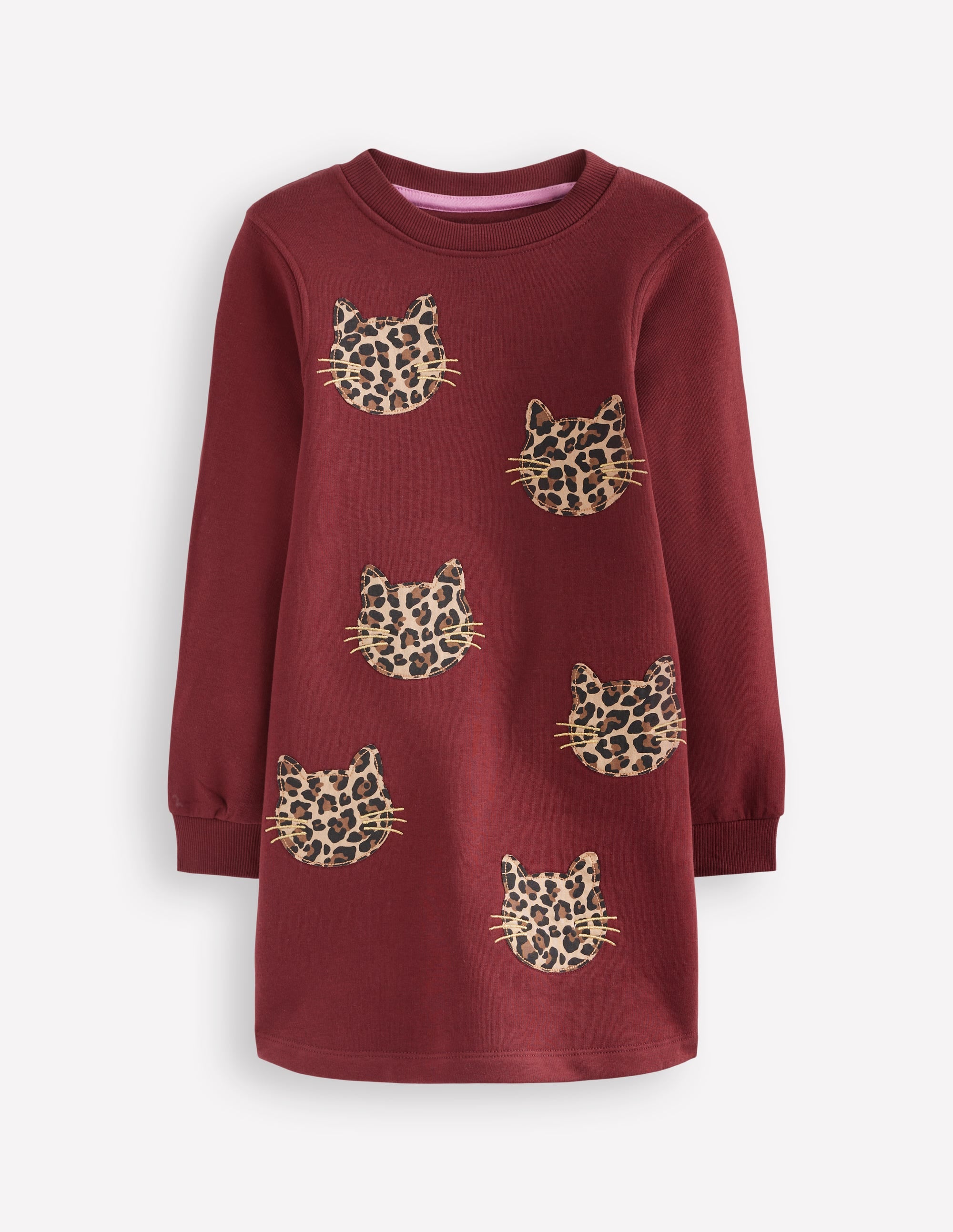 Ida Sweatshirt Appliqué Dress-Chestnut Cat Faces - Image 1