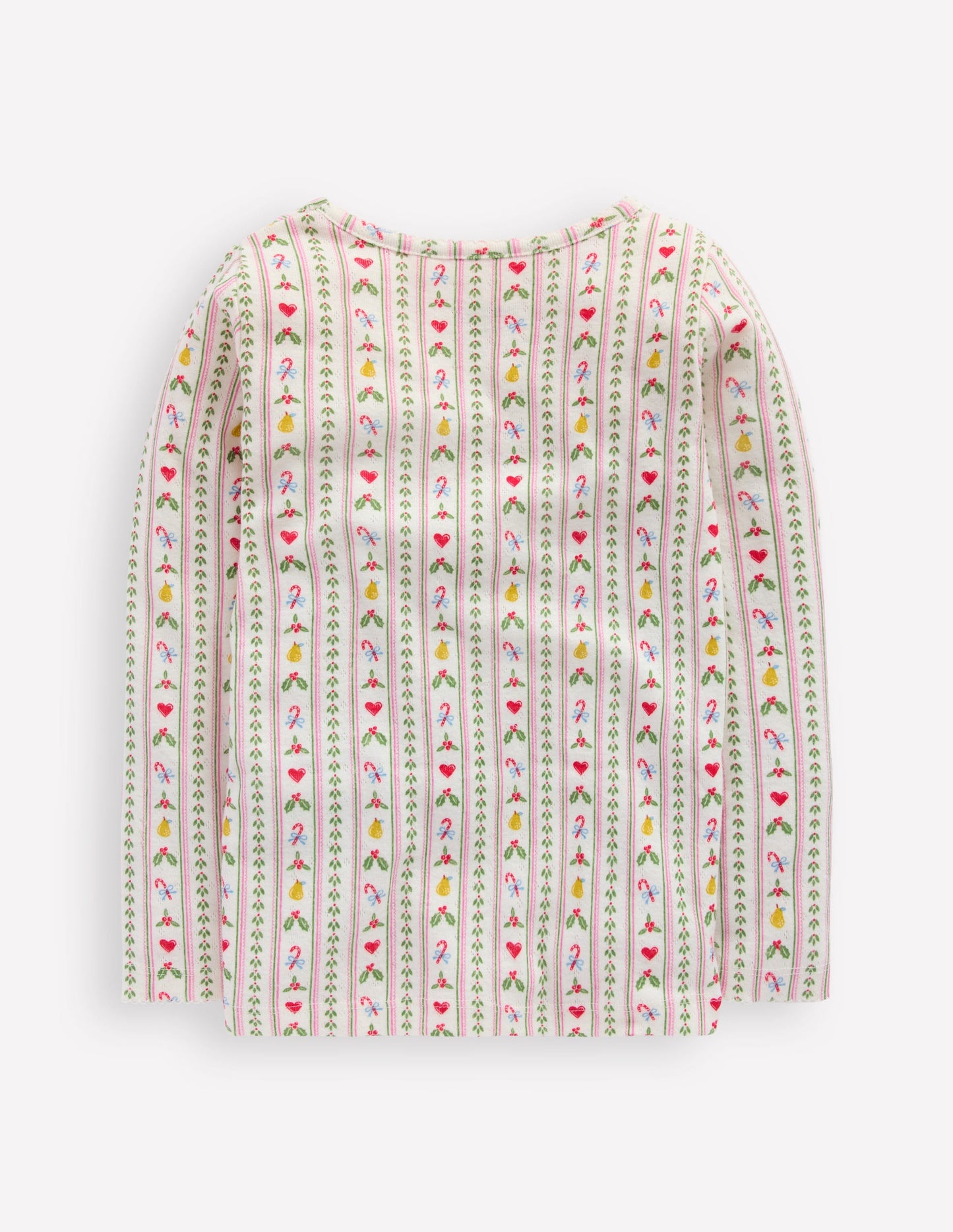 Long Sleeve Pointelle Top-Soft Ivory Nutcracker Stripe