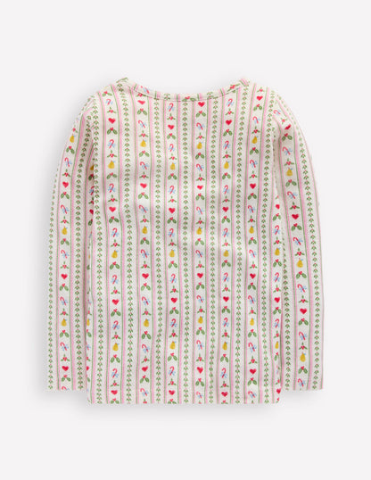 Long Sleeve Pointelle Top-Soft Ivory Nutcracker Stripe-2