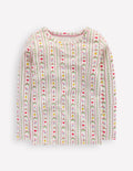 Long Sleeve Pointelle Top-Soft Ivory Nutcracker Stripe