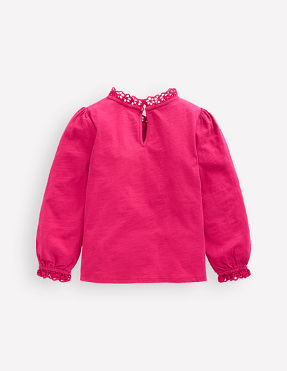 Broderie Trim Jersey Top-Cherry Jam-2