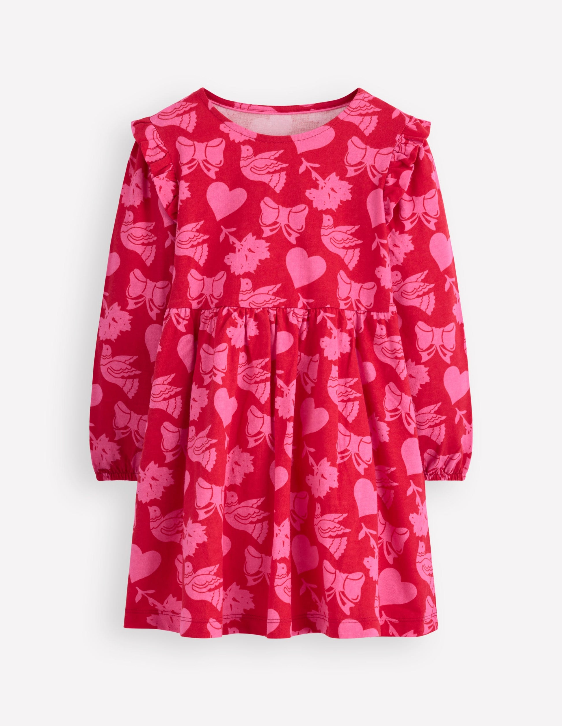 Posie Long Sleeve Jersey Dress-Rockabilly Red Festive Fun-1
