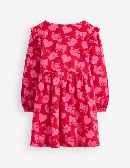 Posie Long Sleeve Jersey Dress-Rockabilly Red Festive Fun