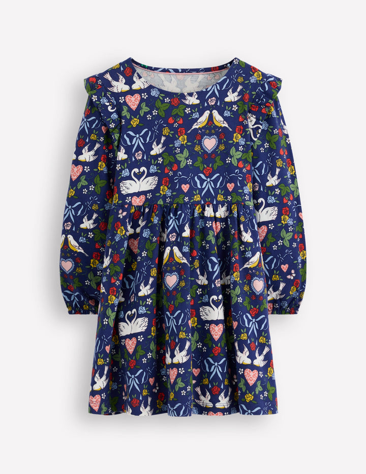 Posie Long Sleeve Jersey Dress-Starboard Blue Lovebirds