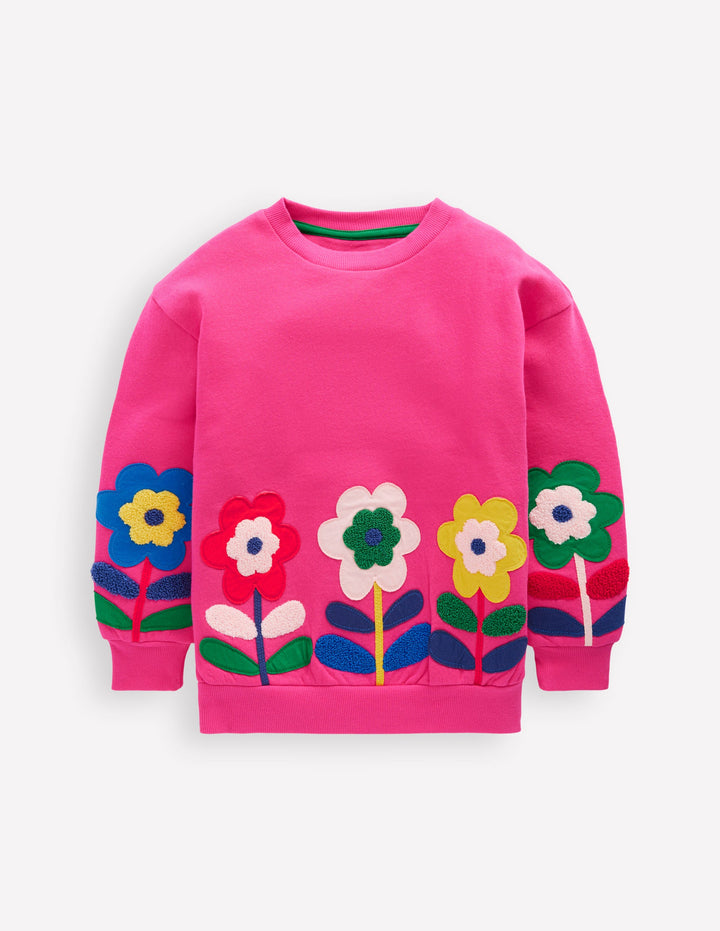 Bobbie Appliqué Sweatshirt-Raspberry Pink Flowers