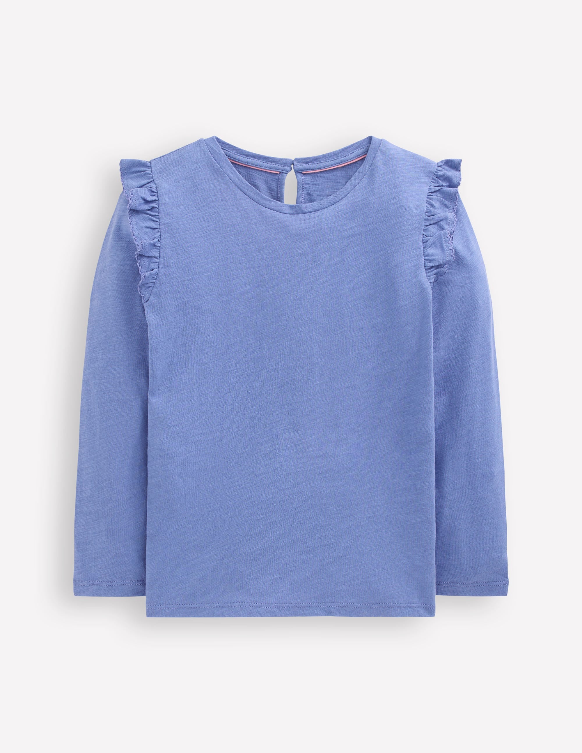 Frill Sleeve Slub Top-Soft Blue - Image 1