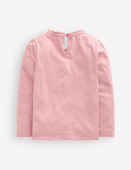 Frill Neck Appliqué T-shirt-Vintage Pink Unicorn