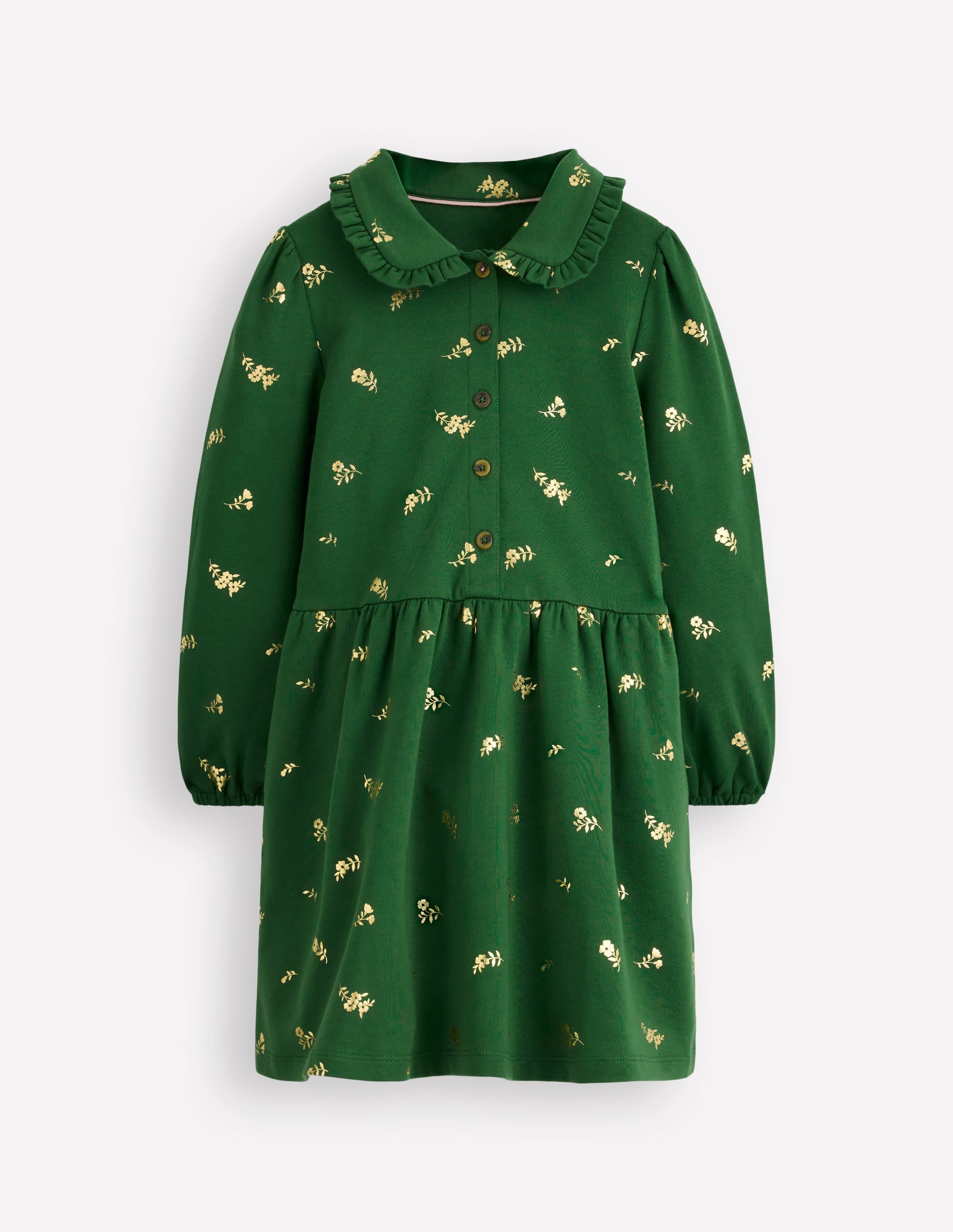 Cosy Jersey Shirt Dress-Green Foil Floral - Image 1