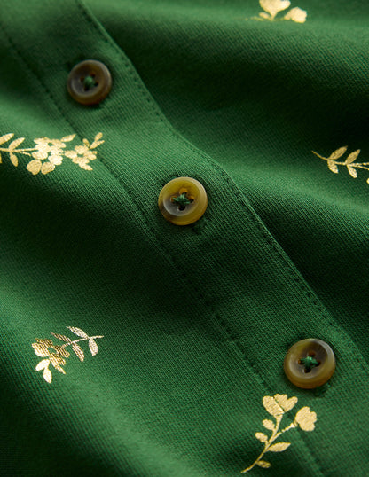 Cosy Jersey Shirt Dress-Green Foil Floral-3