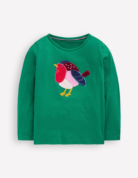 Long Sleeve Bouclé T-shirt-Pine Green Robin