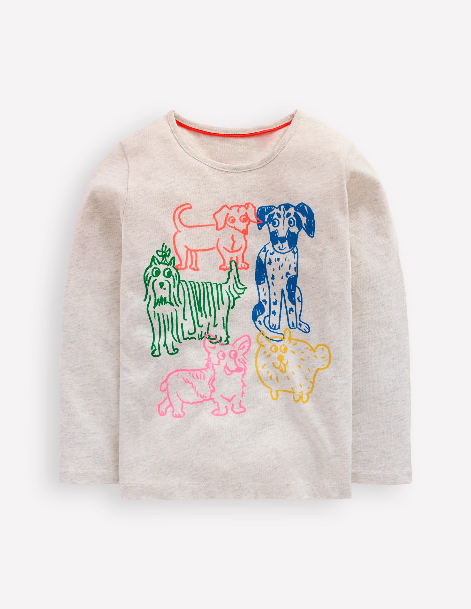 Long Sleeve Riso T-Shirt-Oatmeal Marl Dogs-1