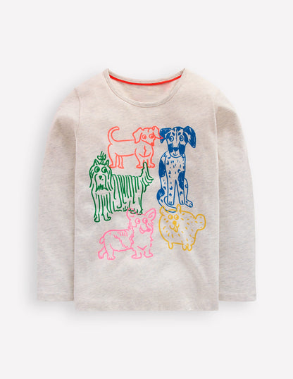 Long Sleeve Riso T-Shirt-Oatmeal Marl Dogs-1