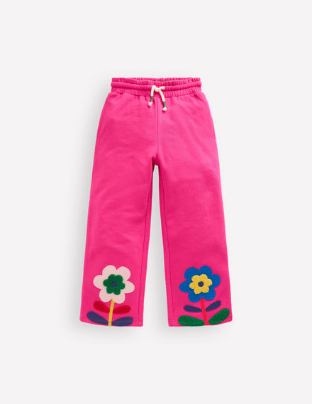 Bobbie Appliqué Joggers-Raspberry Pink Flowers