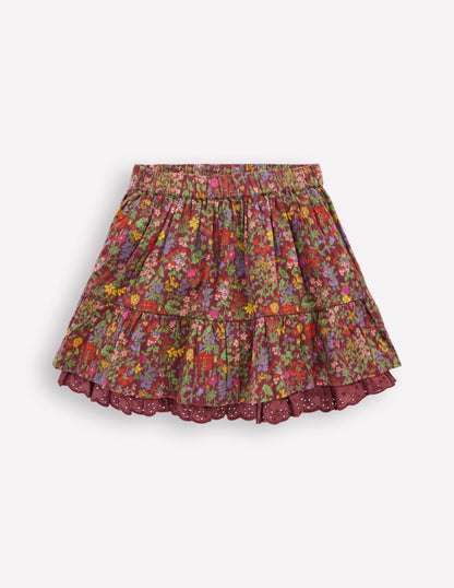 Printed Pull-on Woven Skirt-Chestnut Flower Meadow-2