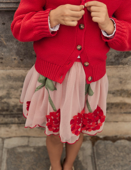 Appliqué Tulle Skirt-Vintage Pink Cherries