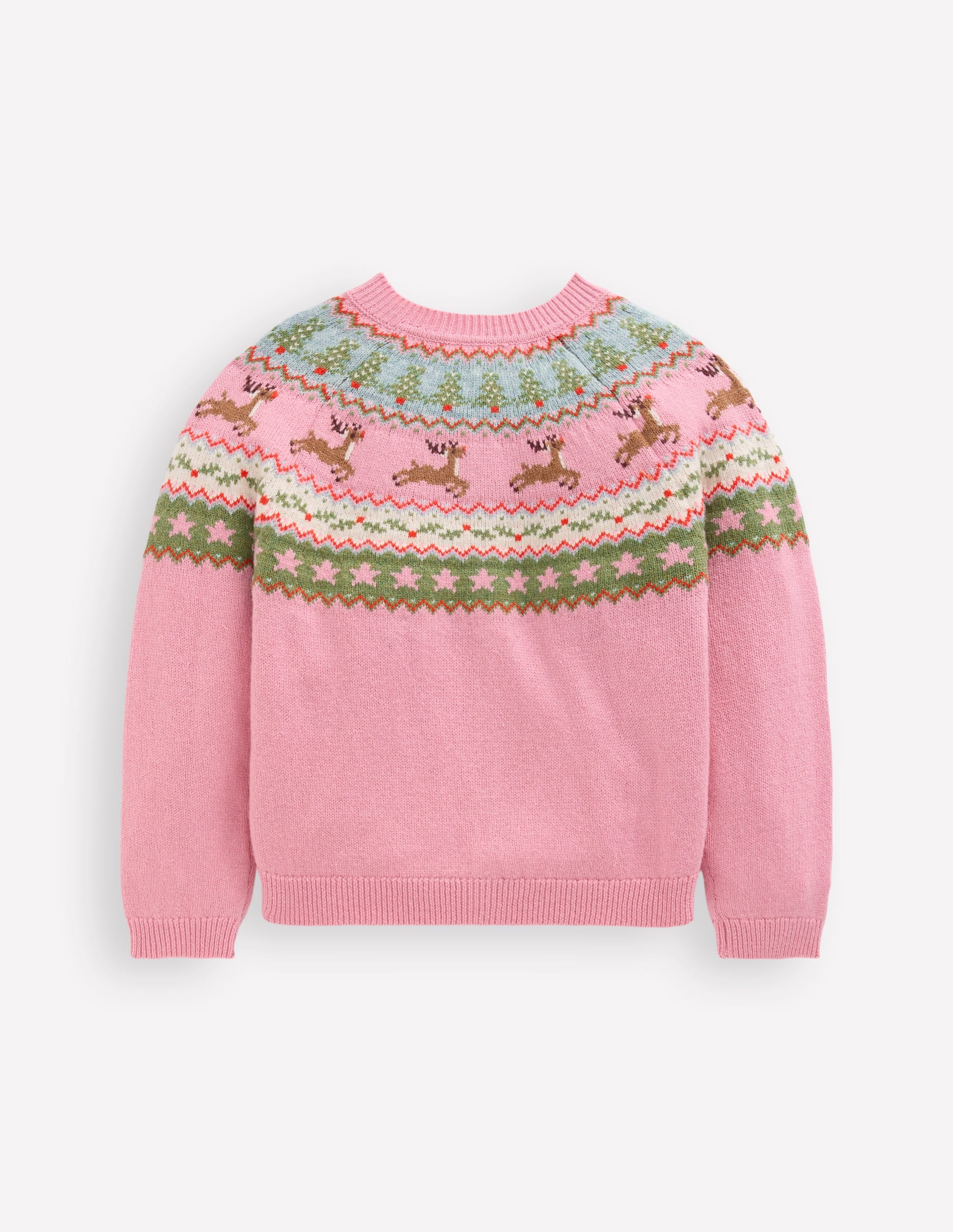 Edie Fair Isle Cardigan-Pink Marl Reindeer - Image 2