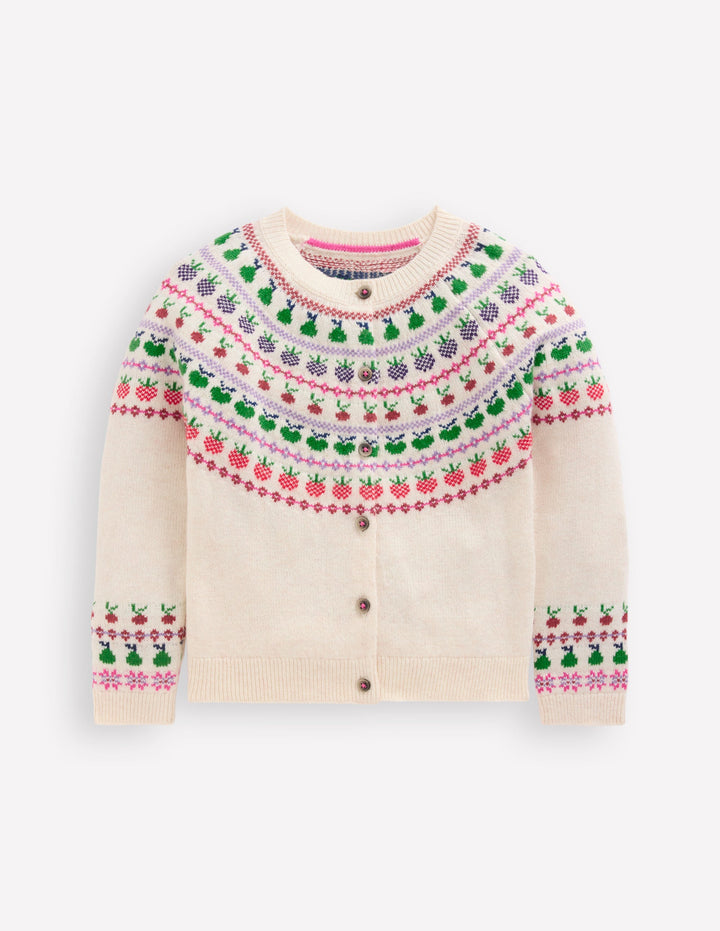 Edie Fair Isle Logo Cardigan-Ecru Marl Fruit
