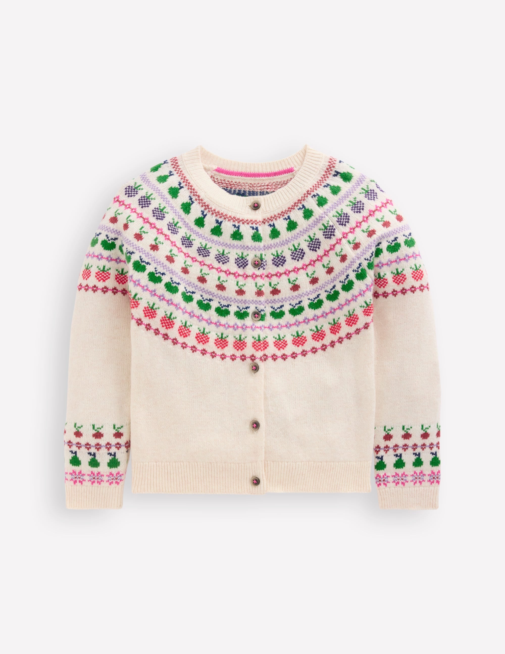 Edie Fair Isle Logo Cardigan-Ecru Marl Fruit - Image 1