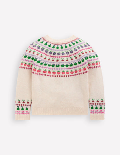 Edie Fair Isle Logo Cardigan-Ecru Marl Fruit-3