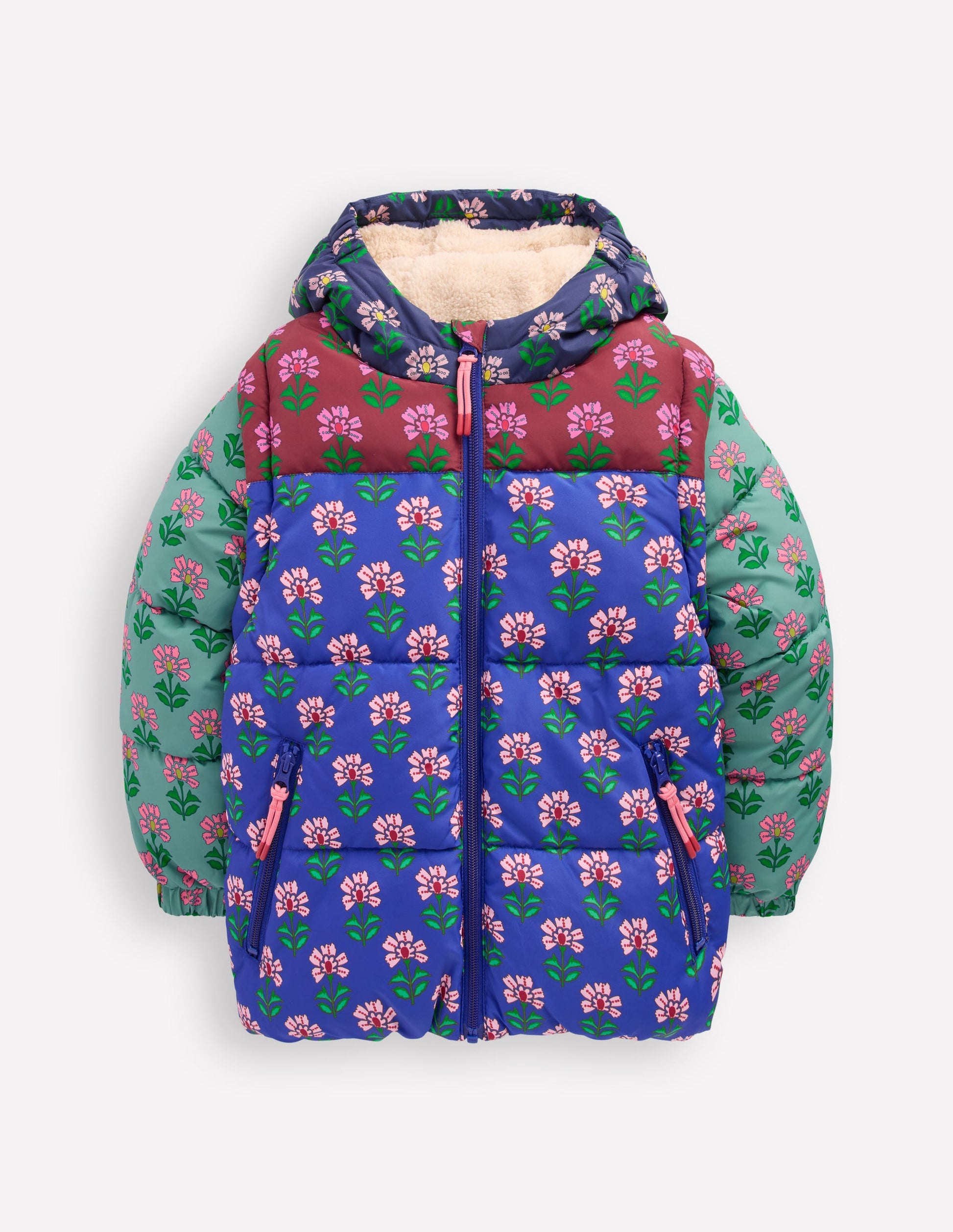 2-in-1 Padded Coat-Multi Woodblock Flower-4