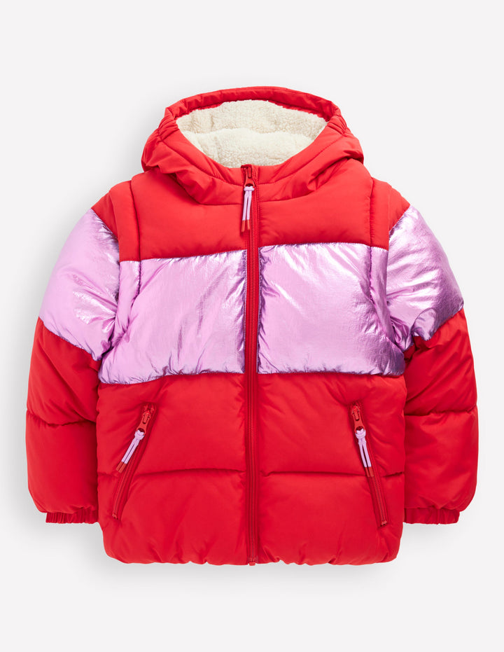 2-in-1 Padded Coat-Red/Pink Metallic