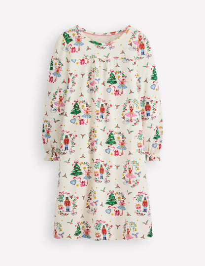 Printed Long Sleeve Nightie-Soft Ivory Nutcracker-1