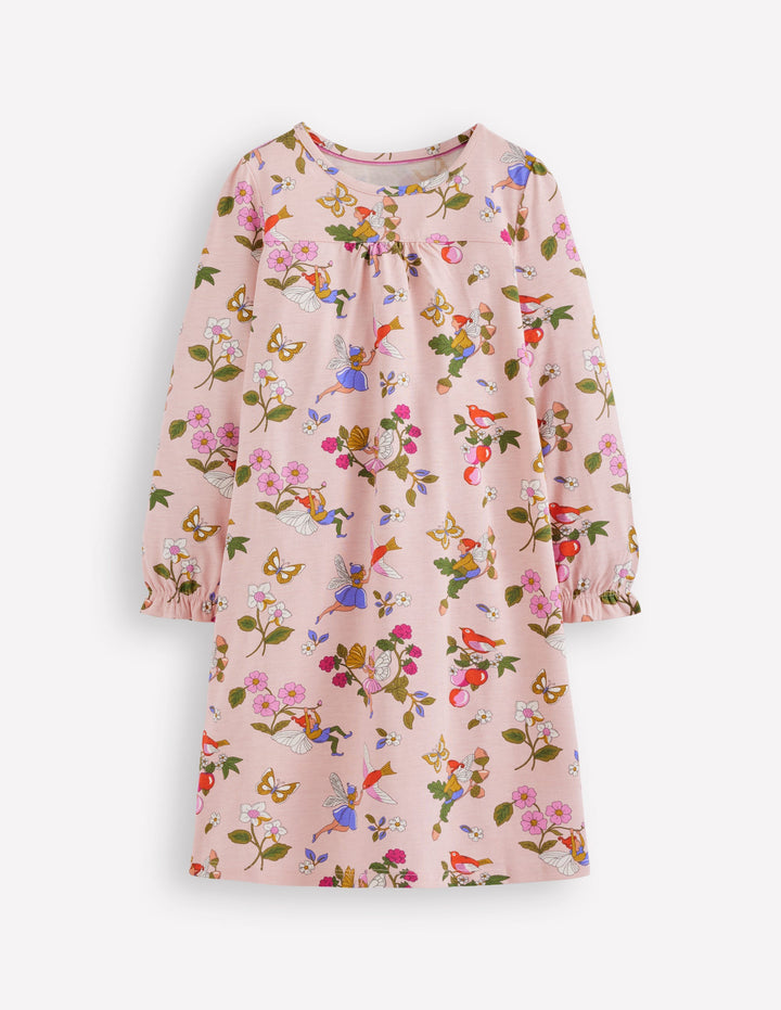 Printed Long Sleeve Nightie-Chalk Pink Fairy Tree