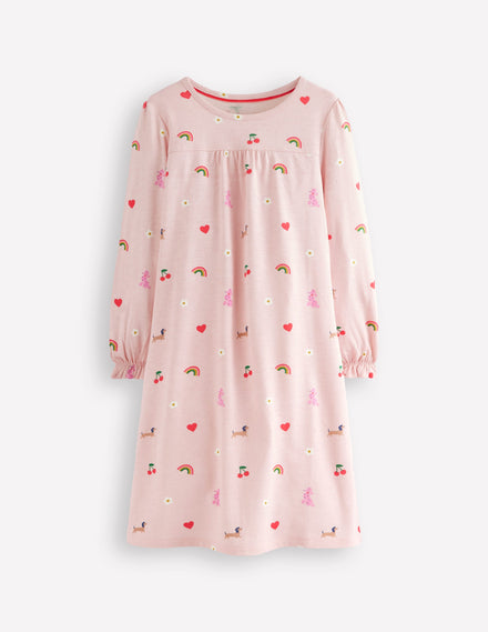Printed Long Sleeve Nightie-Chalk Pink Parisien