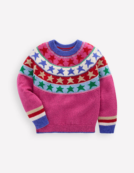 Eleanor Fair Isle Jumper-Hot Pink Sparkle Stars