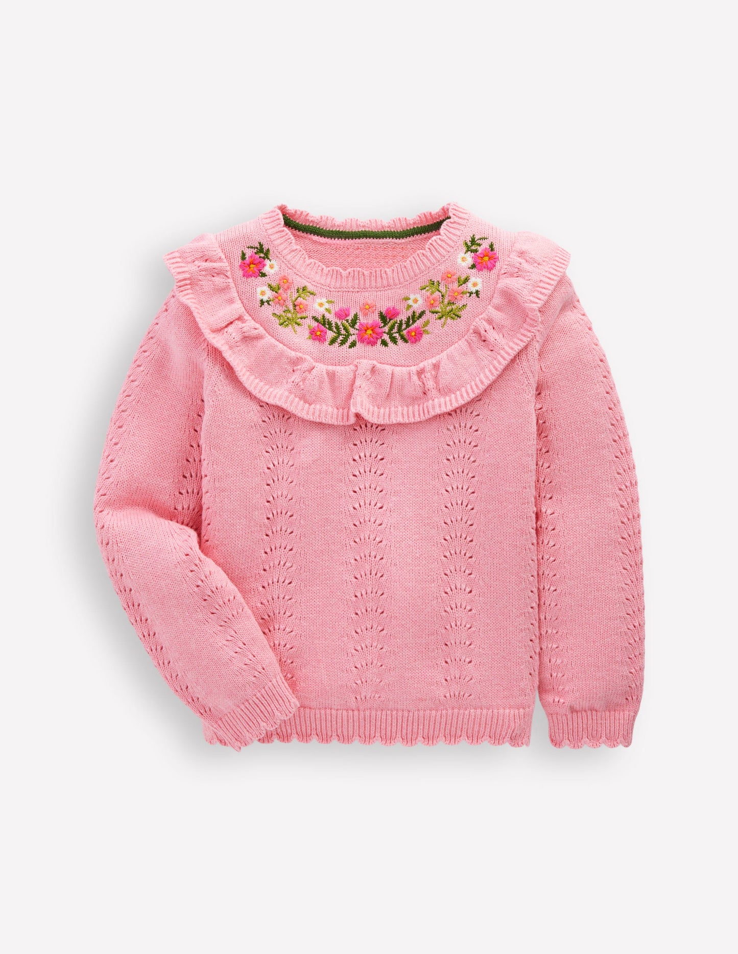 Embroidered Pointelle Jumper-Formica Pink Marl