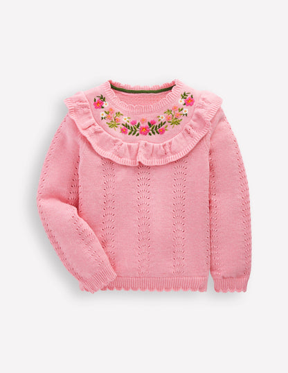 Embroidered Pointelle Jumper-Formica Pink Marl-3