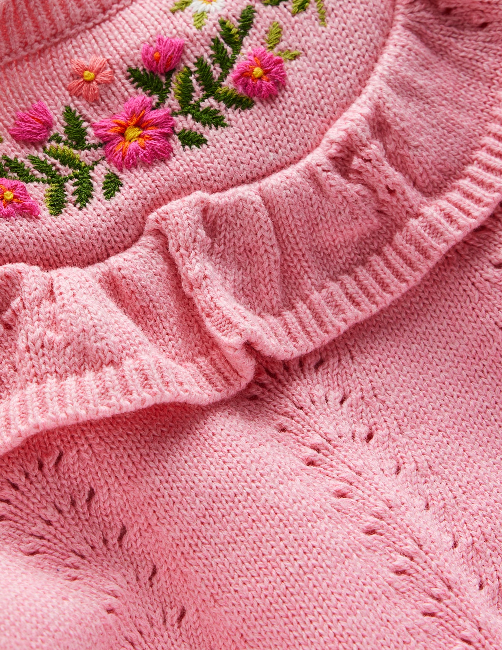 Embroidered Pointelle Jumper-Formica Pink Marl-5