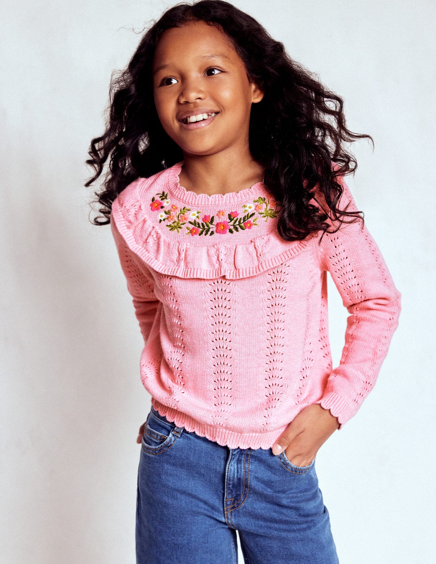 Embroidered Pointelle Jumper-Formica Pink Marl