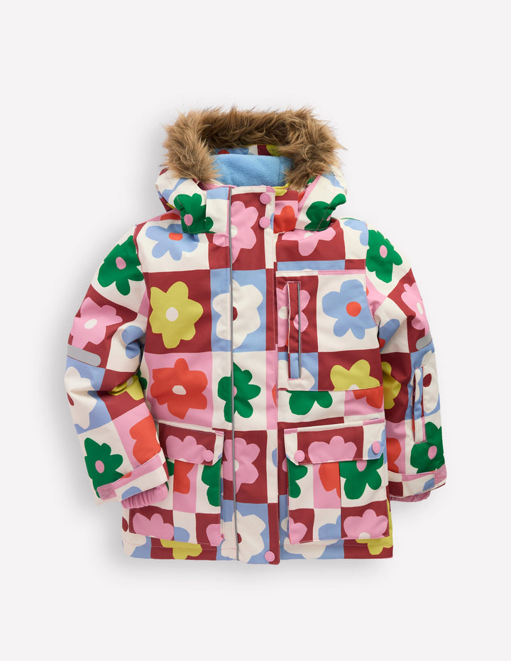 All-weather Waterproof Coat-Multi Flower Check