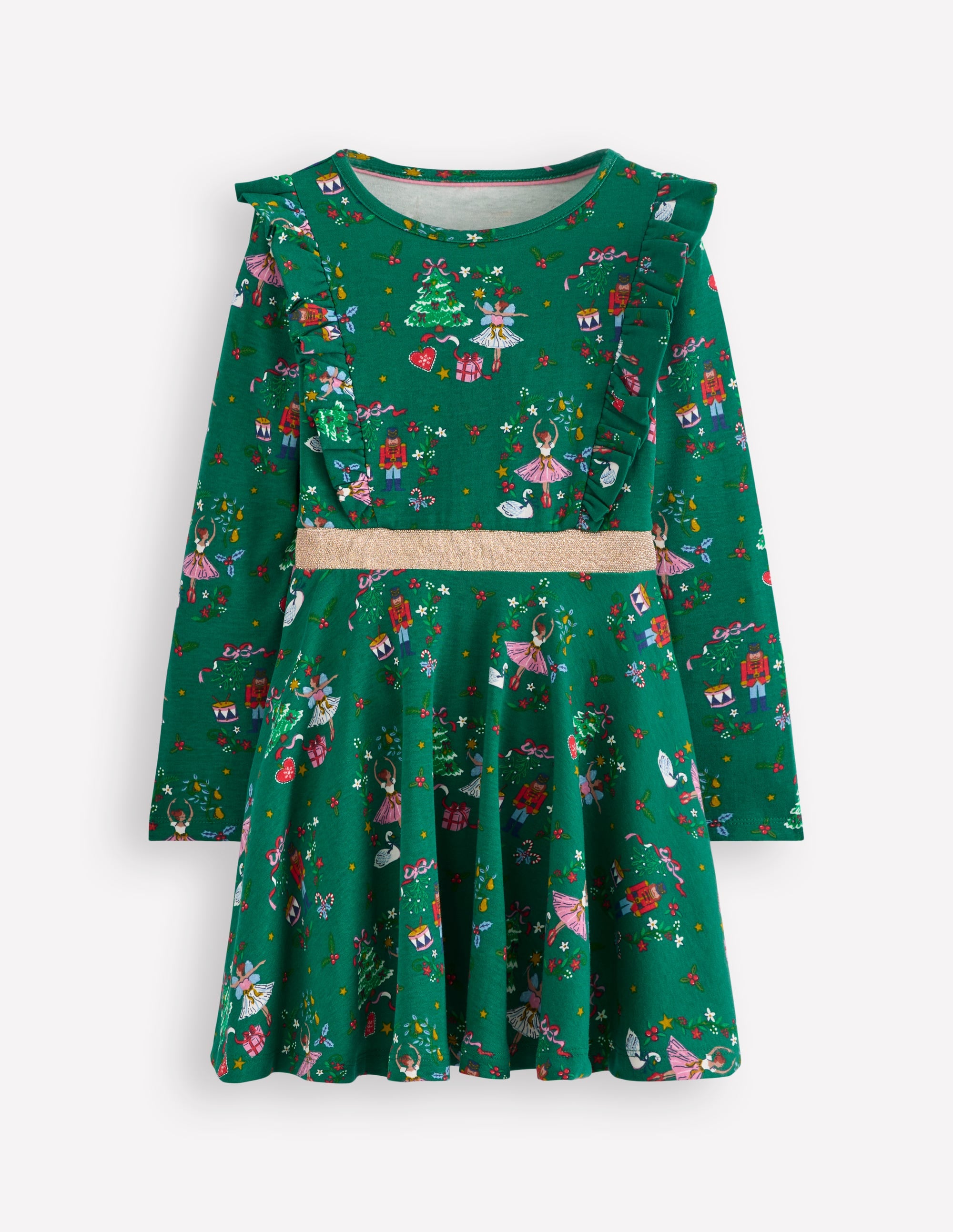 Cora Twirly Jersey Dress-Jewel Green Nutcracker - Image 4