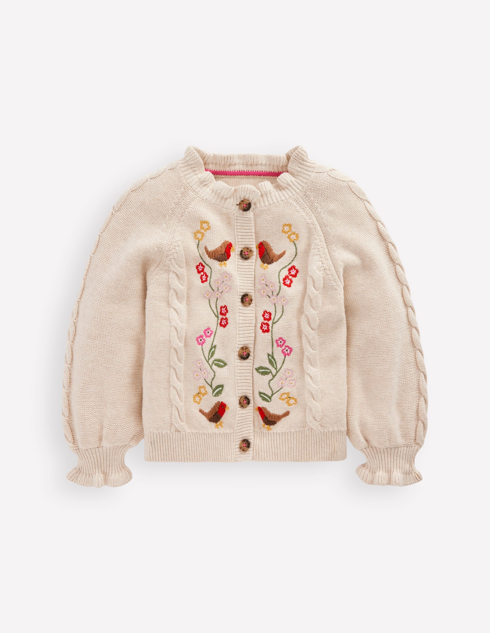 Pretty Embroidered Cardigan-Oatmeal Marl - Image 1