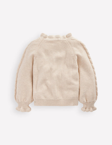 Pretty Embroidered Cardigan-Oatmeal Marl