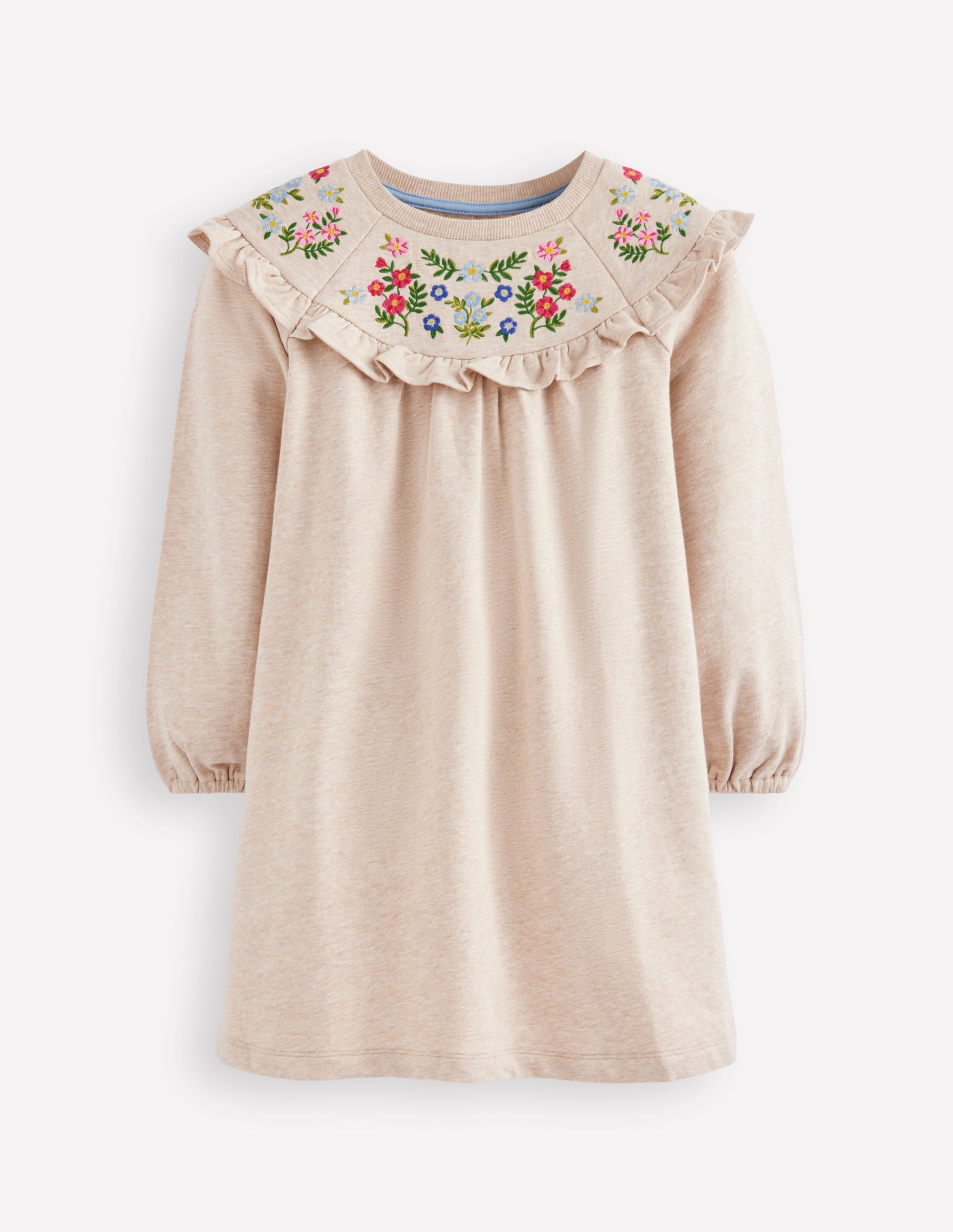 Embroidered Sweatshirt Dress-Oatmeal Marl - Image 1