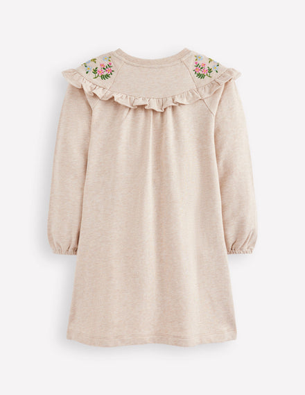 Embroidered Sweatshirt Dress-Oatmeal Marl