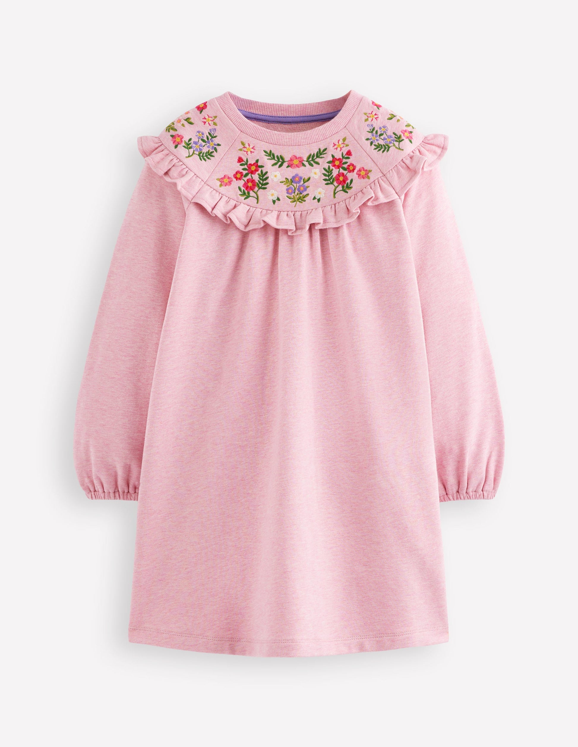 Embroidered Sweatshirt Dress-Pink-1