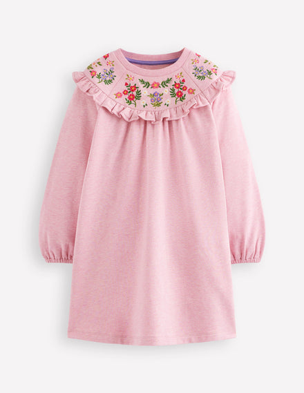 Embroidered Sweatshirt Dress-Pink