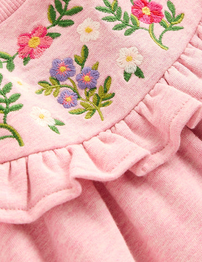 Embroidered Sweatshirt Dress-Pink-3