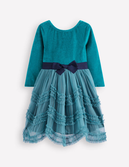 Velour Tulle Ballet Dress-Deep Sea Green