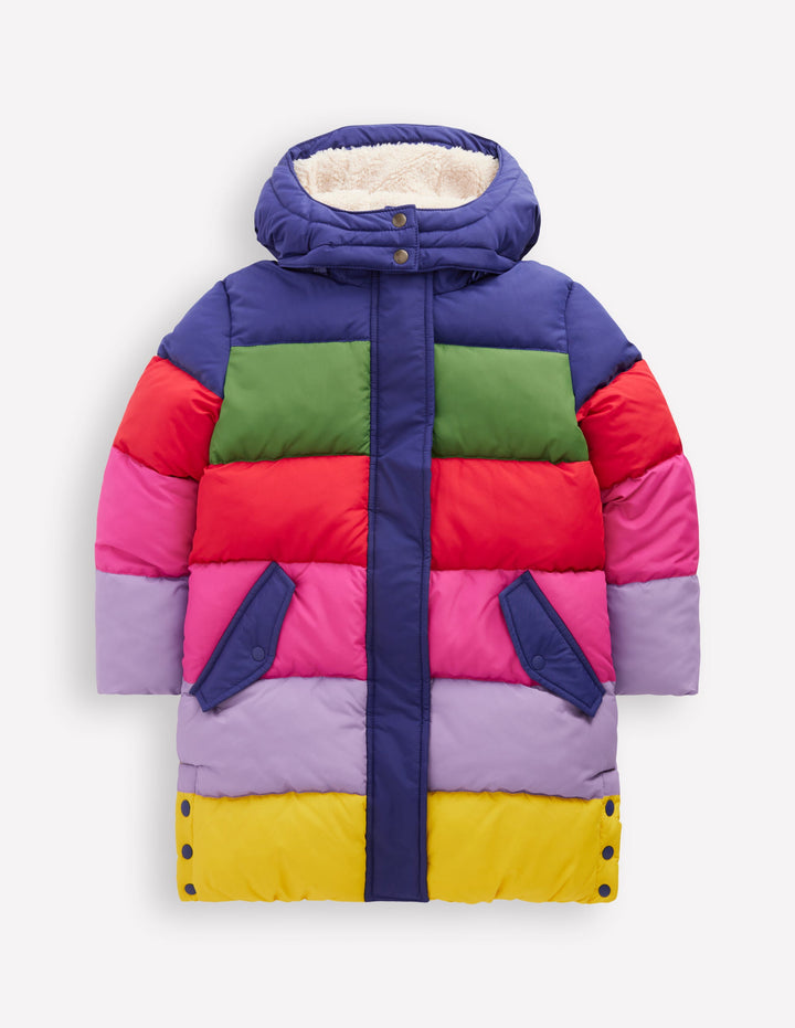 Longline Padded Coat-Rainbow Colourblock